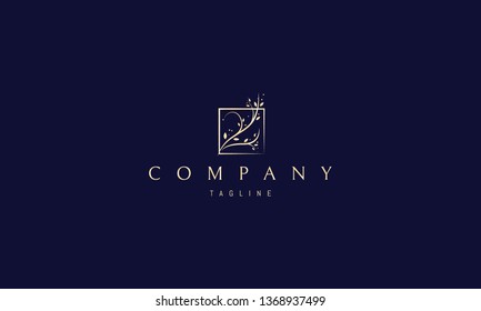 Beautiful Tree Twig Square Gold vector logo design