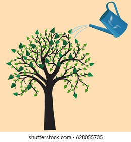 beautiful tree with a watering can