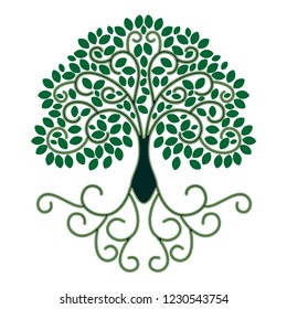 beautiful trees with dominant colors green above the white background, illustrated tree images with modern abstract style of hand drawn