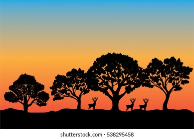 Beautiful trees illustration with animals