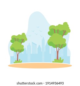 Beautiful Trees In Park Scene Vector Illustration Design