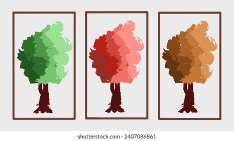 Beautiful trees vector with various season for wall art full hd eps file 