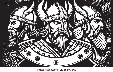 Beautiful and trendy black and white linocut art of a viking