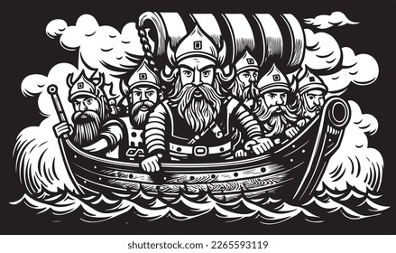 Beautiful and trendy black and white linocut art of a viking