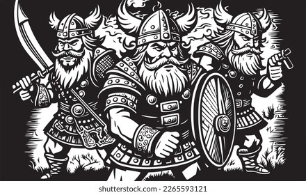 Beautiful and trendy black and white linocut art of a viking