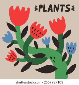 Beautiful trendy flower illustration. Blossom botanical greeting card. Modern floral vector element.