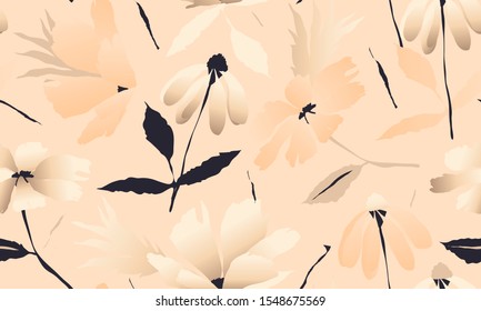 Beautiful trendy flower pattern. Big flowers. Fashionable template for design.