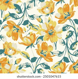 Beautiful trendy flower pattern. Big flowers. Fashionable template for design.