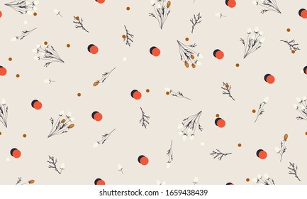 Beautiful trendy flower pattern. Small flowers. Hand drawn style. Fashionable template for design.