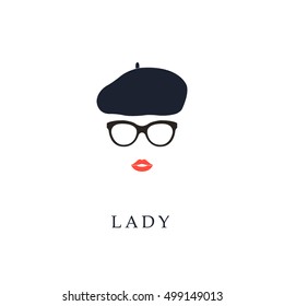 Beautiful Trendy French Woman Wearing Glasses And Beret. Fashion Girl Portrait.