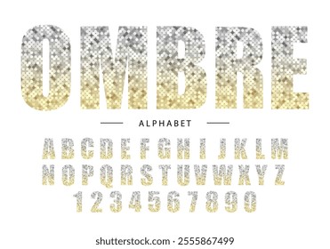 Beautiful trendy glitter alphabet letters with silver to gold ombre