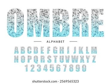 Beautiful trendy glitter alphabet letters with silver to turquoise ombre