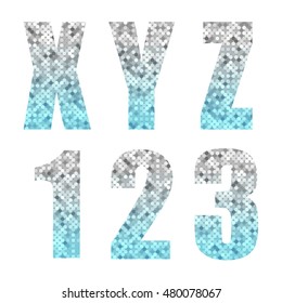 Beautiful trendy glitter alphabet letters and numbers with silver to turquoise ombre for your decoration