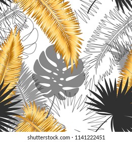 Beautiful trendy seamless exotic pattern with tropical plants. Modern abstract design for paper, wallpaper, cover, fabric and other users. Vector illustration