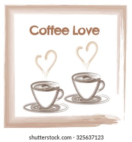 Beautiful trendy watercolor pale vector illustration for cafe or coffee shop logo icon or card design for valentines day