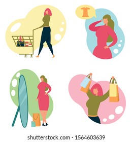 Beautiful Trendy Woman Character in Shopping Mall.
