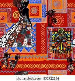 Beautiful Tribal Pattern. Seamless Ethnic Pattern. Beautiful African Woman Ethnic Background.
