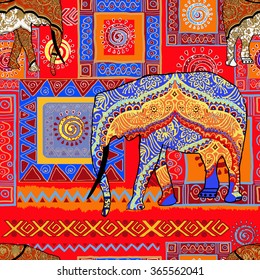 Beautiful tribal pattern. Seamless ethnic pattern.  ethnic background.Pattern with elephants.