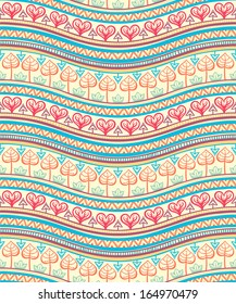 beautiful tribal striped pink and blue ornament on a yellow background. vector illustration 