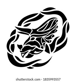 Beautiful tribal tattoo illustration with black triceratops head on the white background