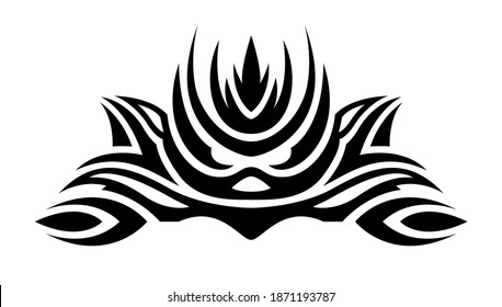 Beautiful tribal tattoo illustration with black monster head on the white background