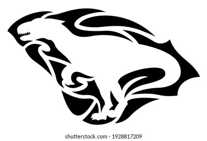 Beautiful tribal tattoo illustration with isolated black pattern around white dinosaur silhouette