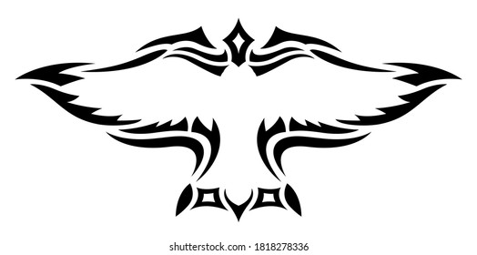 Beautiful tribal tattoo illustration with white bird silhouette in the black pattern isolated on the white background