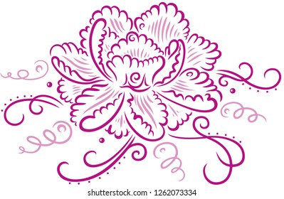 Beautiful tribal tattoo Peony with filigree flourishes. Pink Vector Design.