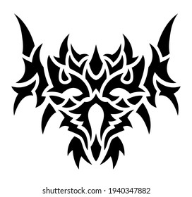 Beautiful tribal tattoo vector illustration with black demon mask isolated on the white background