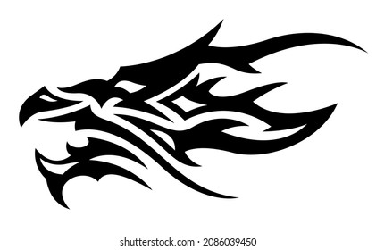 Beautiful tribal tattoo vector illustration with black dragon head isolated on the white background