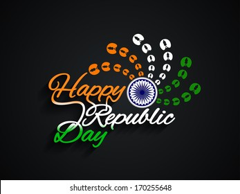 Beautiful tricolor text design of Happy Republic Day on dark color background. vector illustration