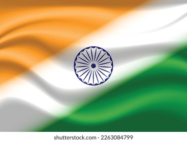 Beautiful Tri-Color Theme of Indian Flag on Silk with Wavy Folds Vector Art Background