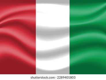 Beautiful Tri-Color Theme Italy Flag on Silk with Wavy Folds Vector Art Background