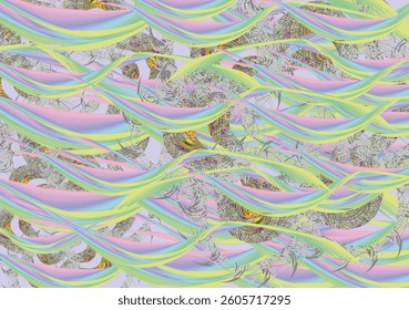 Beautiful tropical backdrop with wavy lines for interiors or fabrics.                                                                                                 