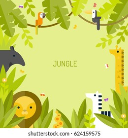 Beautiful tropical background. Jungle. Vector flat illustration.