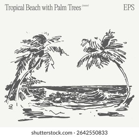 A Beautiful Tropical Beach Illustration Featuring Palm Trees Ideal for Relaxation and Travel Plans