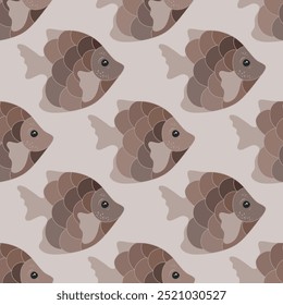 Beautiful tropical fish seamless pattern vector. Marine animals pattern. Baby fashion textile print. Tropical fish wildlife illustration. Multi-coloured squama, tail