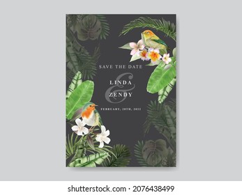 Beautiful tropical floral wedding invitation card template