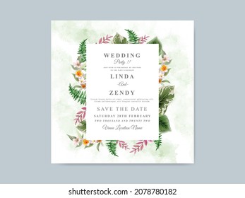 Beautiful tropical floral wedding invitation template