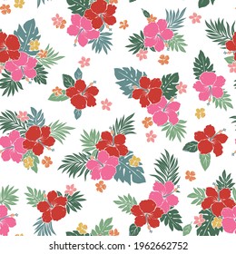 Beautiful tropical flower and plant seamless pattern,