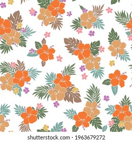 Beautiful tropical flower and plant seamless pattern,