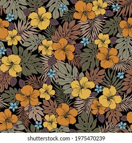 Beautiful tropical flower and plant seamless pattern,