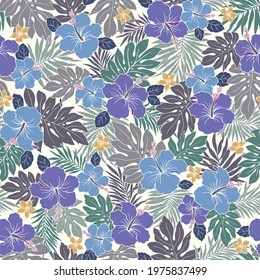 Beautiful tropical flower and plant seamless pattern,