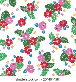 Beautiful tropical flower and plant seamless pattern,