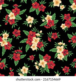 Beautiful tropical flower and plant seamless pattern,