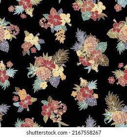 Beautiful tropical flower and plant seamless pattern,
