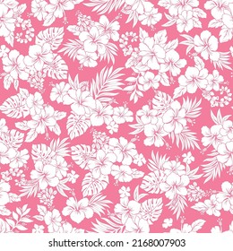 Beautiful tropical flower and plant seamless pattern,
