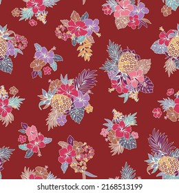 Beautiful tropical flower and plant seamless pattern,