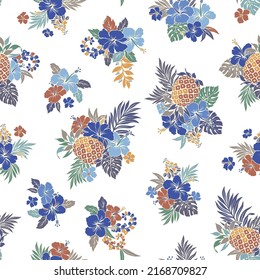 Beautiful tropical flower and plant seamless pattern,