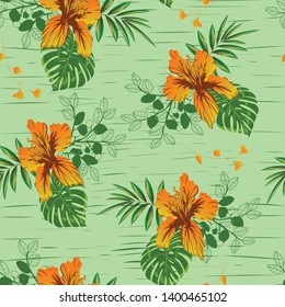 beautiful tropical flower seamless pattern
